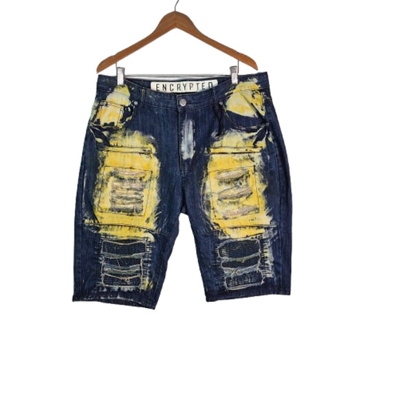 ENCRYPTED "Distressed Look" Blue Denim Shorts Mens Size 38 - Picture 1 of 9